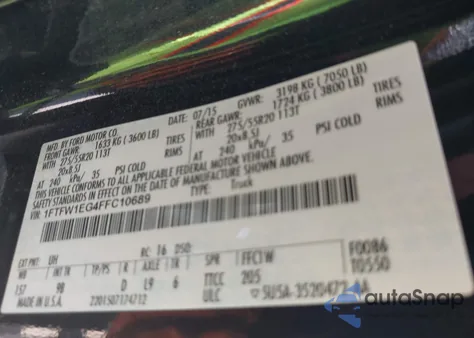 2015 Ford F-150 Platinum from USA, damaged, VIN 1FTFW1EG4FFC10689